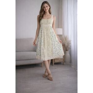 Kensie Women’s XL Floral Sundress Yellow Blue Empire Waist Midi Cottagecore